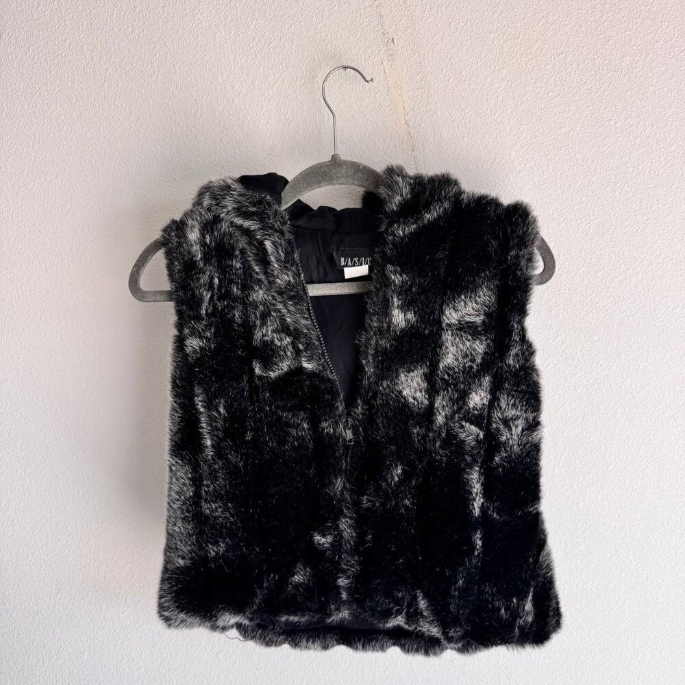Faux Fur Vest with Hood – Black